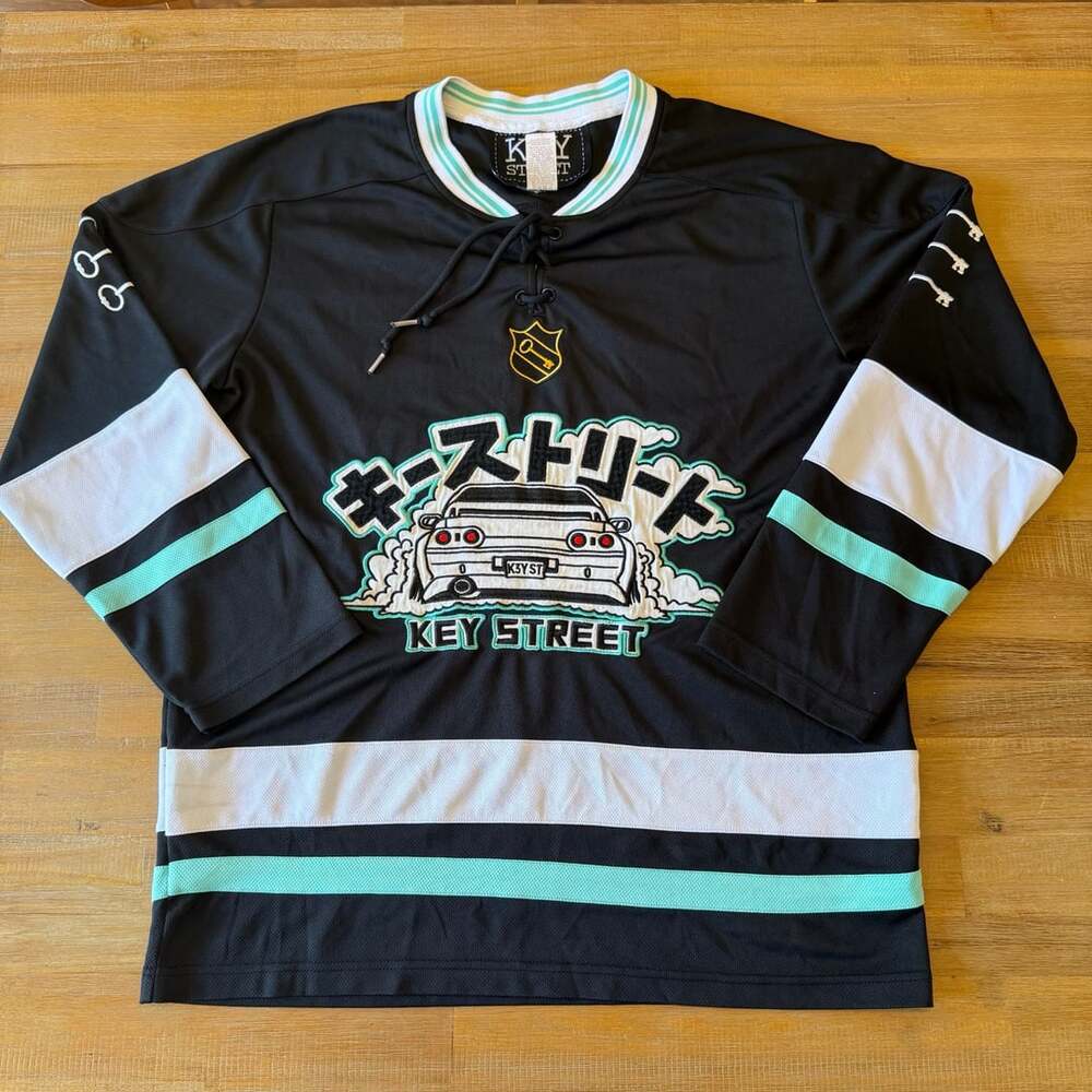 Key Street Hockey Jersey Size M Black Teal JDM R34 GTR Embroidered
